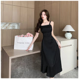 KYLETHOMASW  -  New Solid Color Sling Dress Women's Summer Korean Elegant Lady Pleated Dress Fashion Beach Sexy Backless A-line Dresses