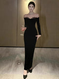 KYLETHOMASW  -    Evening Dresses Women Temperament Lace Patchwork Slash Neck Slim Sexy Elegant Cocktail Dress Backless Velvet Party