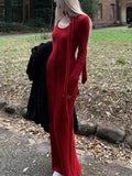 KYLETHOMASW  -  High Street Vintage Red Sweater Knit Dress Autumn Winter Y2k Slim Fit Long Base Dresses Women Casual Halloween Clothes 2000s