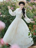 KYLETHOMASW  -  Vintage French Fairy Dress Woman Retro Hollow Out Embroidery Ruffles Romantic Princess Dresses Vestido Elegant Evening Robe New