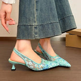 KYLETHOMASW  -  French Elegant High Heel Women Sandals Fashion Pointed Toe Singbacks Mules Shoes Summer Mesh Dress Sandalias Shoes Women