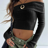 Kylethomasw   Knitted Slim Sweater Women Long Sleeve Solid Sexy Off The Shoulders Pullovers Female Street Bodycon Casual Sweaters Woman