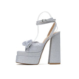 KYLETHOMASW  -   Summer COOL GIRLS PINK PLATFORM HEELSSilver Gold High Heel Sweet Sandals Diamond Large Size Mary Jane Shoes