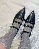 KYLETHOMASW  -  Japanese metal buckle bow Mary Jane shoes sweet and cool pointed leather shallow flat shoes women