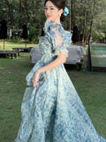 KYLETHOMASW  -  Summer Print Womens Dresses Elegant Casual Slash Neck Birthday Party Dress French Style A-line Split Vestidos Robe Femme Clothes