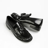 KYLETHOMASW  -  Patent Leather Tassel Design Women Loafers Luxury Square Heel Flat Shoes Comfortable College Style Women Shoes Zapatos De Mujer