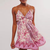 KYLETHOMASW  -  Sweet Girl Floral Print Suspender Short Dress Sexy Backless Sleeveless Club Mini Dress Elegant Hollow Out Party Dress for Women