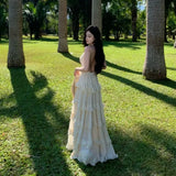KYLETHOMASW  -  Sexy Backless Elegant Evening Party Birthday Dress Women Summer V-neck Halter Sleeveless Beach Vacation Fairy Cake Long Dresses