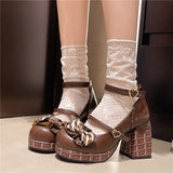 KYLETHOMASW  -  Sweet Girls Lolita High Heels Platform Shoes ,Young Women Students Cute Chocolate Candy Bowknots Ankle Strap Mary Janes