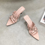 KYLETHOMASW  -  Fashion Pointed Toe Ladies Heels Pumps Slides Shoes New In Spring Summer Female Slip On Footwear Rivet Women High Heels Shoes