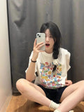 KYLETHOMASW  -  Japanese Fun Cartoon Graffiti Doll Printed Short Sleeve T-shirt Women Fresh College Style Sweet Spicy Ins Top
