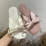 KYLETHOMASW  -  New Women Elegant Casual Bow Flat Sandals Soft Sole Open Toe Slip on Beach Outdoor Daily Wear Slippers Household Goods