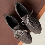 KYLETHOMASW  -  women's natural suede leather round toe lace-up flats oxfords high quality soft comfortable casual female flats shoes