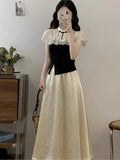 KYLETHOMASW  -  New Chinese Style 2 Pieces Sets Vintage Women Short Sleeve Lace Top +High Waist Long Skirt Suits Summer Fashion Satin Party Sets