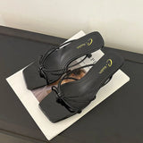 KYLETHOMASW  -  Fashion Shallow Women Thin Heel Slippers Slides Square Toe Ladies Medium Heel Slippers Sandals Shoes Female Flip flops Pumps