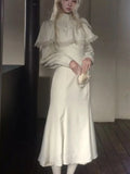 KYLETHOMASW  -  Japanese Gothic Sweet Elegant White Cape Fish Tail Dress Women Slim Design Long Dress Harajuku Vintage Long Sleeve Punk Outfits