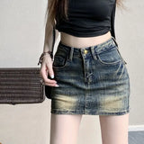 Kylethomasw   -   Vintage Embroidery Denim Half Skirt Women's Summer Skirt Water Wash Elastic Wrap Hip Short Skirt