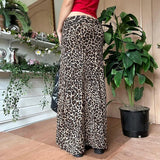 KYLETHOMASW  -  Leopard Print Long Skirt Turn-down Folds High Waist A-line Maxi Skirts Vintage Holiday Party Streetwear Bottoms Women