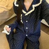 KYLETHOMASW  -  Floral Print Pajama Set Lace Ruffle Autumn Winter New Loungewear Long Sleeve Button‑Down Ladies Sleepwear Home Clothes
