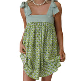KYLETHOMASW  -  Womens French Vintage Floral Print Casual Loose Fit Strap Jumper Dress