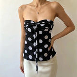 KYLETHOMASW  -  Women Vintage Black White Polka Dot Strapless Tube Top Back Tie Slim Pure Y2K Camisole For Inner Outer Wear