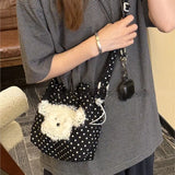 KYLETHOMASW  -  Korean Cute Black Polka Dot Puppy Crossbody Bag Women Cartoon Canvas Handbag Ladies Harajuku Sweet Large Capacity Shoulder Bags