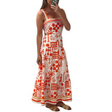 KYLETHOMASW  -  Casual Summer Pattern Print Beach Suspender Dress New Fashion Hollow Waist Bohemian Dress Elegant Women Sleeveless Party Dress
