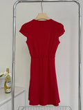 Kylethomasw Harajuku Sweet V-Neck Red Corset Dress Kpop Spring Summer Coquette One-Piece Frocks Slim Gyaru Tide A-Line Dress Formal Occasion