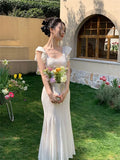 KYLETHOMASW  -  Summer French Style Lace Dress for Women Cap Sleeve Slim Fit Mermaid Long Dress Elegant Waist Cinching Delicate and Feminine New