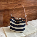 KYLETHOMASW  -  Design Stripe Knitting Bucket Bag Woven Hand Bag Beach Shoulder Bag Holiday Handbag Crossbody Purse for Women