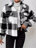 KYLETHOMASW  -  Autumn/winter Elegant Winter Coat Female Women's Urban New in Coat Plaid Pattern Lapel Button Fleece Women's Winter Coats