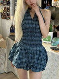 KYLETHOMASW  -  Y2K 90s Korean Harajuku Two-piece Set High Waist A-line Mini Skirt and Crop Top Sweet Blue Kawaii Grunge Summer Outfit