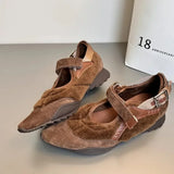 KYLETHOMASW  -  Women's Casual Mary Jane Shoes Ins Style Pointed Toe Shallow Hook Loop Belt Buckle Street Sandals Fashion Brown/apricot Pumps