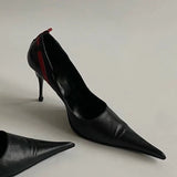 KYLETHOMASW  -  Pointed Toe Stiletto Rivet Decoration Women Shoes Fashion Black and Red Rome Women Shoes Slip-on Hand-made