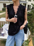 Limiguyue Korean V Neck Lace Vest Coat Women Summer Trendy Daily Pullover Outwear Loose White Sleeveless Office Work Tops 056B