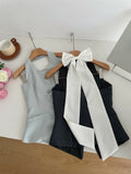 KYLETHOMASW  -  Summer Women Old Money Design Vintage Rave Vacation Outfits 2 Piece Set Backless Bow Vest + A-line Mini Pleated Skirts Elegant