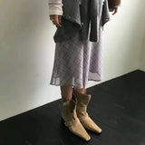 KYLETHOMASW  -  Genuine Leather Butterfly Knot Wrapped Strap Short Ankle Boots Women Polished Color Distressed Flat Bottomed Bare Shoes Female