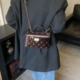 KYLETHOMASW  -  Velvet Diamond Grid Chain Bag Women's High-End Fashion Mini Shoulder Box Bag Urban Simple Style PU Material Daily Match