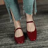 KYLETHOMASW  -  Spring Autumn Women Buckle Mary Janes Shoes Patent Leather Dress Shoes High Heels Pumps Retro Ladies Shoe Black Red
