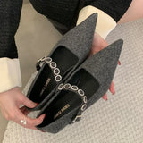 Kylethomasw Luxury Satin Rhinestone Pointed Toe Buckle Shallow Low Heeled Women Shoes Wedding Women's Pumps
