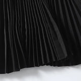 KYLETHOMASW  -  Fashion Office Ladies French Minimalist Leather Waist And Pleated Skirt Women A-line Midi Skirts Womens