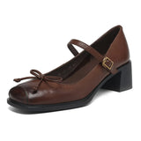 KYLETHOMASW  -  Butterfly-knot Elegant Shallow Mouth Women Pumps 2025 Mary Jane Fashion Square Toe Metal Buckle Thick Heel Dress Ladies Footwear