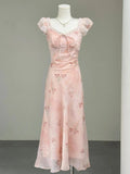 KYLETHOMASW  -  French Holiday Style Sweet Summer Dresses Women New Fashion Floral Pink Chic Long Dress Female Elegant Korean Popular Clothes