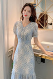 KYLETHOMASW  -  Summer French Vintage Lace Dress for Women Short Sleeve Slim Fit Long Dress Elegant Waist Cinching Flattering New Style