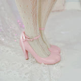 KYLETHOMASW  -  Spring/Summer New Women's Black Leather Round Toe Kitten Paw High Heels Design Bowknot Buckle Stiletto Sweet Lolita Style Pumps