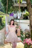 KYLETHOMASW  -  Women Summer Floral Print Ruffle Bow Sweet Sexy Fairy Mini Dress High Waist Sleeveless Slim Square Collar A Line Dresses Vestido