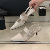 KYLETHOMASW  -  Luxury Fashion Rhinestones Party Ladies Thin Heels Sandals Shoes Female Buckle Footwear Women Medium Heels Sandals Pumps Shoes