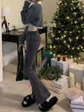 KYLETHOMASW  -  Autumn Split Pants Women Small Flared Design Black Gray High Waist Slimming Micro Flared Jeans New Style