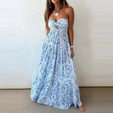 KYLETHOMASW  -  Fashion Hollow Out Sleeveless Vacation Dress Summer Strapless Pleated Slim Maxi Dress Elegant Lady Off Shoulder Evening Dress