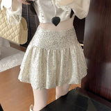 KYLETHOMASW  -  Spring Summer Sequin Bubble Mini Skirt High Waist Flowy A-Line Pleated Skirt Women's Trendy Glam Party Dress Youthful Chic